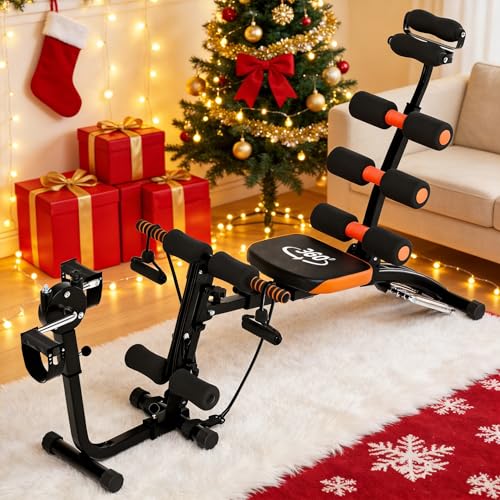 Weight Bench, 41.34" Metal Adjustable Foldable Ab Workout Bench, Multi Gear Adjustment, Resistance Bands & Leg Developer, Comfortable Padding, for Home Gym/Office/Small Space Full Body Strength Training
