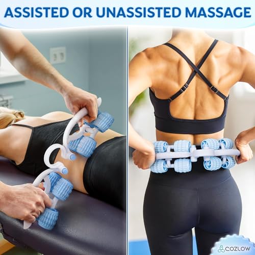 Leg Massage Roller - Adjustable Arm Belly Massager Roller Stick to Reduce Cellulite Appearance - Deep Tissue Myofascial Release Tool - Lymphatic Drainage Massaging Tool - color: Blue/White