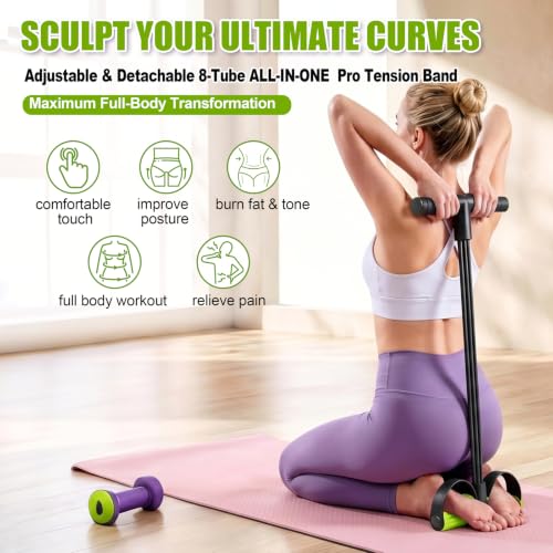 Foot Pedal Resistance Bands with Handles, 6-Tube Multifunction Exercise Bands, Durable Home Gym Fitness Equipment for Women & Men - color: Black-green