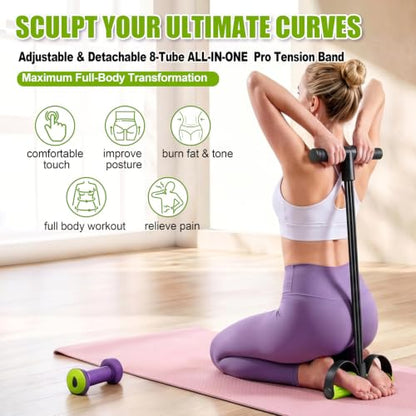 Foot Pedal Resistance Bands with Handles, 6-Tube Multifunction Exercise Bands, Durable Home Gym Fitness Equipment for Women & Men - color: Black-green