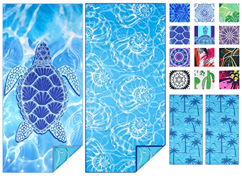 TwoYek 2 Pack Microfiber Thin Beach Towel Lightweight 71x32 Oversized Extra Large Sand Free Towels Quick Dry for Travel Pool Yoga Gym Sports Beach Accessories Vacation Essential Gift - color: 2 Pcs Turtle Shell