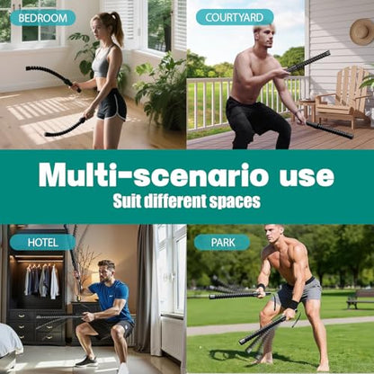 Ropeless Battle Ropes – Weighted Portable Workout Ropes for Home Gym, Cordless Jump/Arm Exerciser with Non-Slip Gloves & Training Poster – HIIT, Low-Impact Cardio & Strength/Muscle Training(2PCS)
