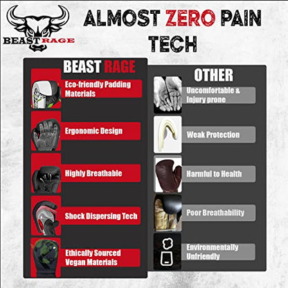 BEAST RAGE Boxing Gloves Muay Thai Kickboxing MMA Fight Bag Training Punch Hitting Workout Men Women Sparring Fitness Mitts Heavy Padded Martial Arts Sports