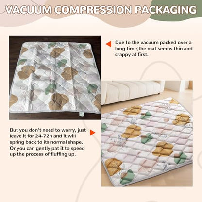 Boho Baby Play Mat - 59x59 Foldable Machine Washable Thick Sponge Padded Floor Mat - Non Slip Tummy Time Playpen Rug for Indoor Outdoor Room Decor