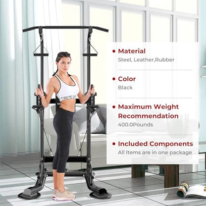 Power Tower Pull Up Bar for Home Gym, Multi Functional Pull Up Bar Stand Dip Bar Station, Adjustable Height Workout Dip Station Strength Training Fitness Equipment