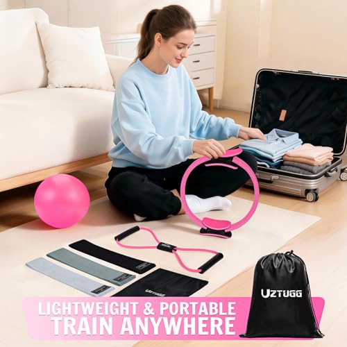 UZTUGG Pilates Kit for Women, Pilates Equipment with Pilates Ring and Ball Set, Fabric Resistance Bands, Figure 8 Resistance Band, Home Gym Equipment for Full-Body Workouts, Yoga & Physical Therapy - color: pink pilates kit