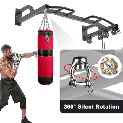 Kipika 48" Ceiling Mounted Pull Up Bar, Heavy Duty Multi-Grip Chin Up Bar,Mounted Pullup Bar, Adjustable Height, Pull Up Bands for Chin Ups & Body Stretching, Ideal for Home Gym and Strength Training - color: 48" Cable Pulley System