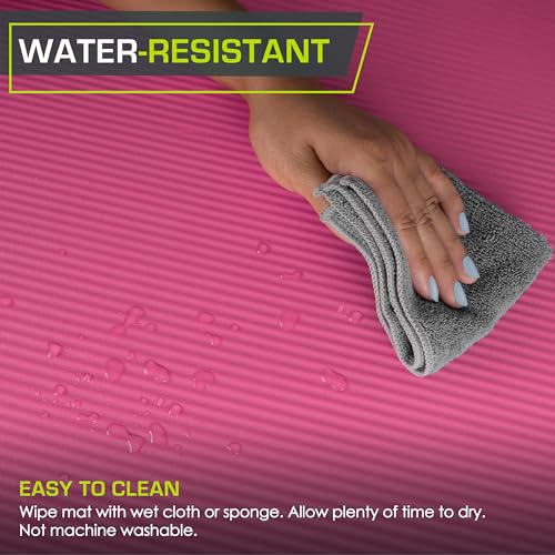 ProsourceFit Extra Thick Yoga and Pilates Mat 1/2” (13mm) or 1" (25mm), 71-inch Long High Density Exercise Mat with Comfort Foam and Carrying Strap - color: Pink