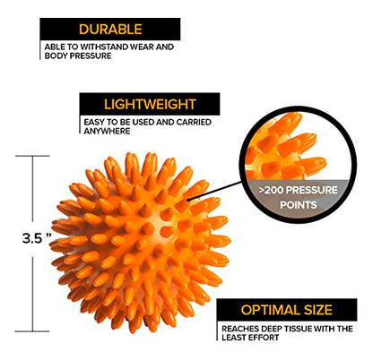 Spiky Massage Balls for Feet, Back, Hands, Muscles - Firm, Medium and Soft Spiked Massager Rollers for Plantar Fasciitis, Exercise, Neuro-Balance, Physical Therapy, 3-inch