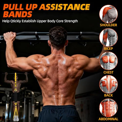Pull Up Assistance Bands - Adjustable Heavy Duty Resistance Band for Pull Up Bar with 4 Assist Bands, Dual Footrests, Resistance Bands for Ｗorking Out, Strength Training, Home Gym