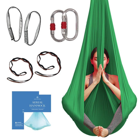 Aerial Silk Yoga Hammock & Swing for Home, Inversion Exercises, Starter Kit for All Levels - Durable with Extension Straps, Carabiners, and Pose Guide - color: Green, size: 4.5 yards