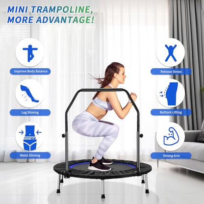 ZENOVA 40" Mini Trampoline Rebounder Trampoline for Adults Indoor Outdoor Fitness Trampoline Foldable with Adjustable Handle Bar 330 Weight Capacity
