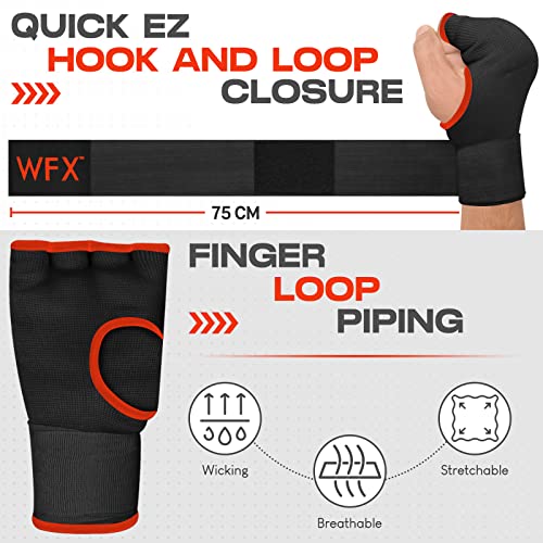 WFX Kids Junior Boxing Hand Wraps Inner Gloves Gel Padded Elasticated Padded Fist Under Gloves Pair Combat Sports for Young Fighters Gel Boxing Hand Wraps - color: Black