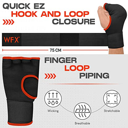 WFX Kids Junior Boxing Hand Wraps Inner Gloves Gel Padded Elasticated Padded Fist Under Gloves Pair Combat Sports for Young Fighters Gel Boxing Hand Wraps - color: Black