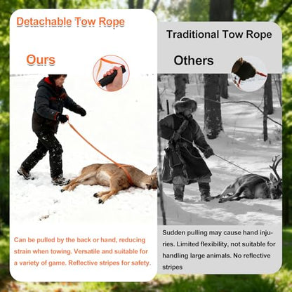 Deer Drag Harness, Deer Drag Rope with Reflective Strip Heavy Duty Hunting Sled Essentials Gear Accessories Double Shoulder Harness for Men Hunting ﻿