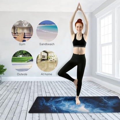 Kigai Travel Yoga Mat 71" x 24" Non Slip Natural Rubber Foldable Exercise Mat Ultra Thin 1.5mm Lightweight for Fitness, Pilates & Home Workout, Blue Lightning