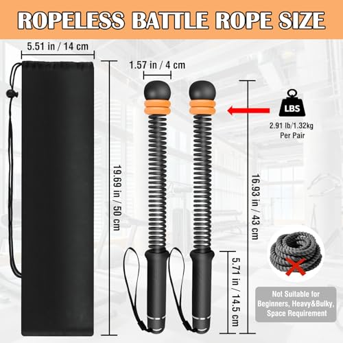 2PCS Ropeless Battle Ropes with Adjustable Weighted Ring-Battle, Cordless Battle Rope for Home Gym, HIIT Workout, Low-Impact Cardio, Strength Training, Portable Fitness Equipment for Women & Men