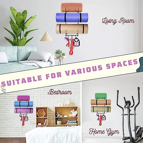 Yes4All 3-Tier and 5-Tier Steel Yoga Mat Rack Organizer Wall Mount with 3 Hooks, Foam Roller Holder Wall Mount Rack For Yoga Mat Storage, Hanging Yoga Strap and Resistance Bands
