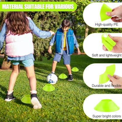 XIHIRCD 15pcs Soccer Cones for Sports Training, Mini Football Pylons Cones Flexible Agility Practice Cones for Basketball Running Drills Sports Games Field Cone Markers Kids (Fluorescent Green)