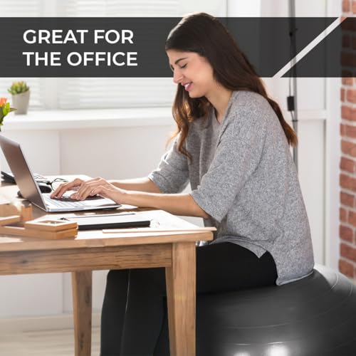 Prism Fitness Studio LINE Smart Self-Guided Stability Exercise Medicine Ball for Yoga, Pilates, and Office Ball Chair, Gray - size: 55cm