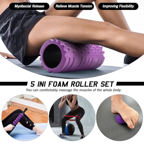 JOYENERGY 5 in 1 Foam Roller Set, Trigger Point Foam Roller Patented, Massage Roller Stick, Massage Ball, Stretching Strap for Deep Tissue Massager for Muscle Pilates Yoga Whole Body