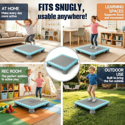 25" Square Mini Trampoline Board for Kids, Indoor Sensory Rebounder & Safe Jumping Pad with Non-Slip Base, Develops Balance Coordination & Motor Skills, Durable for Ages 3-12, Holds 165 lbs