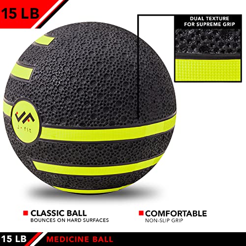JFIT Dual Texture Medicine Ball – Weighted Exercise Ball for Strength, Core & Functional Fitness Training - style: 15lb