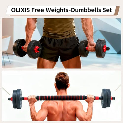 OLIXIS Adjustable Dumbbell Set, 4 IN 1 Changeable Dumbbells, Barbell, Kettlebells and Push Up Stand, Multi-Functional Exercise and Fitness for Home Gym