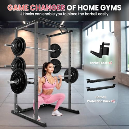 1200 LBS Power Rack Home Gym, 44.3'' x 45.6'' x 81.5'' Versatile Power Cage, Squat Rack with More Training Accessories, Multi-Grip Pull-Up Bar, Adjustable Safety Bars for Home Gyms (Black)
