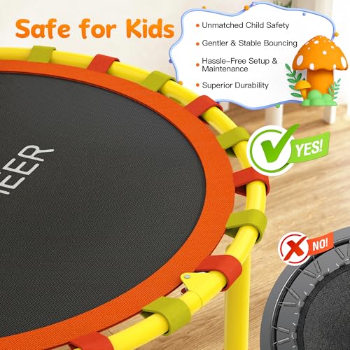 ANCHEER 38'' Kids Trampoline with Adjustable Handle, Indoor Outdoor Safe Rebounder, Heavy-Duty Recreational Trampoline with Safety Bar for Toddlers & Kids Home Play, 150lbs Weights Capacity