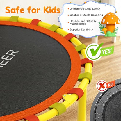 ANCHEER 38'' Kids Trampoline with Adjustable Handle, Indoor Outdoor Safe Rebounder, Heavy-Duty Recreational Trampoline with Safety Bar for Toddlers & Kids Home Play, 150lbs Weights Capacity
