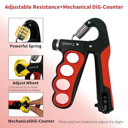 Senston Grip Strength Trainer 2 Pack - Adjustable 11-220Lbs (5-100KG) with Auto Counter, Hand Grip Strengthener, Forearm Exerciser for Athletes, Musicians, Gym, Home, Injury Rehab - color: Red
