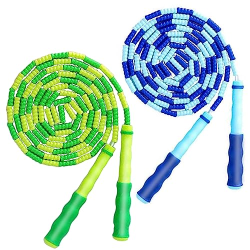 Jump Rope for Kids Girls and Boys, Soft Beaded Jump Ropes, Adjustable Skipping Rope, Tangle-Free Segmented Rope for Kid and Women Men Adults Exercise, Keeping Fit, Training - 9.2Ft - color: Blue&Green