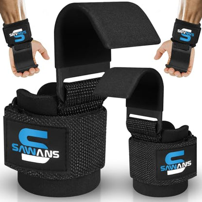 SAWANS Weight Lifting Hooks Heavy Duty Weight Lifting Straps Hand Grip Support Pull ups Deadlift Straps Padded Workout Gym Gloves Powerlifting Fitness Strength Training for Men and Women (Black)