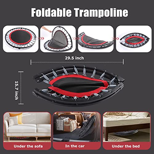 Rebounder Trampoline for Adults, 40"/50" Foldable Spring Fitness Trampoline - 450 lbs Capacity, Quiet & Stable Indoor/Outdoor Exercise Equipment for Cardio Workout - style: 40" WITH BAR