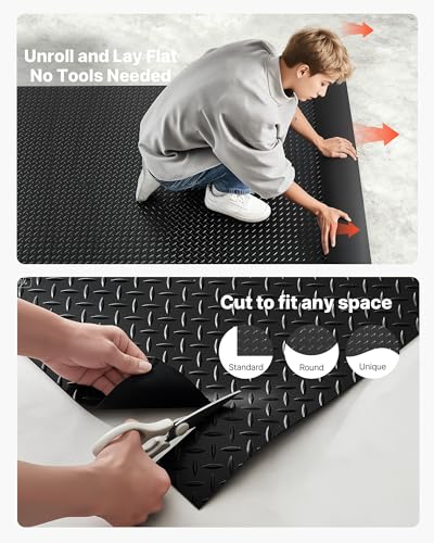 VEVOR Garage Floor Roll, 4 x 20 ft Garage Flooring Mat, 3 mm Thickened Rubber Diamond Plate Floor Protector Mat, Non-Slip, Wear-Resist, Waterproof, Easy to Clean for Warehouse, Gyms,Trailer, Black - size: 240"L x 48"W x 0.1"Th