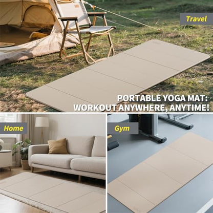 Foldable Extra Large Yoga Mat 74"×31.5", 8mm Double-Sided Non Slip Lightweight Fitness Mat for Man & Woman, Portable for Home Studio & Travel