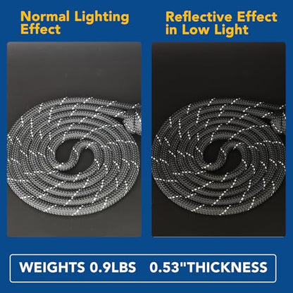 Upgraded Reflective Flow Rope Jump Rope – Premium Double Woven Adjustable Workout Rope for Men & Women, Soft yet Sturdy Reflective Reinforced Polyester for Boxing, HIIT & Home Gym