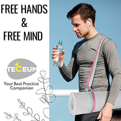 TECEUM Yoga Mat Strap – Extra Soft & Thick Cotton Carrier for All Mats - color: Purple Blue, size: 64 IN