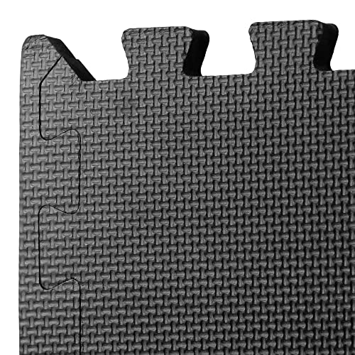 F2C 6 Pieces Puzzle Exercise Mat EVA Foam Interlocking Tiles with 12 End Borders for Gym Home Exercise Workout Floor Protecting Black
