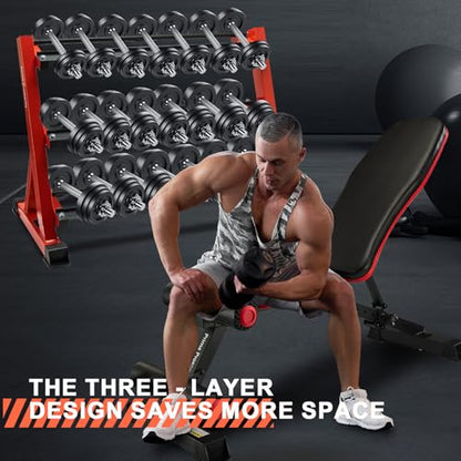 Dumbbell Rack 3 Tier Heavy Duty Weight Organizer Dumbbell Storage Stand Holder 1100lbs Capacity Quick Assembly Dumbbell Weight Storage Rack For Home Gym, Red (Rack Only)
