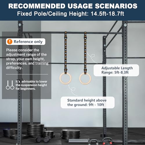 Gonex Wooden Gymnastic Rings with Adjustable Number Straps, Olympic Rings for Gym, Workout, Exercise, Outdoor Training, Quick Install Carabiner, 8.7 ft Straps Pull Up Non-Slip Rings