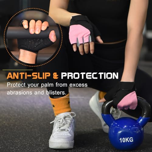 sunnex Workout Gloves for Women - Breathable Weight Lifting Gloves with Non-Slip Silicone Padding, Fingerless Gym Gloves for Cycling, Rowing, Pull Ups & Training (4 Sizes)