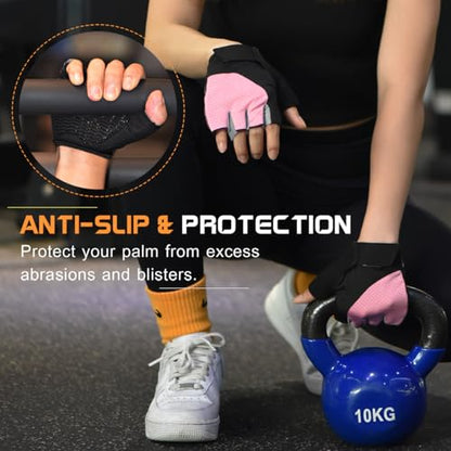sunnex Workout Gloves for Women - Breathable Weight Lifting Gloves with Non-Slip Silicone Padding, Fingerless Gym Gloves for Cycling, Rowing, Pull Ups & Training (4 Sizes)