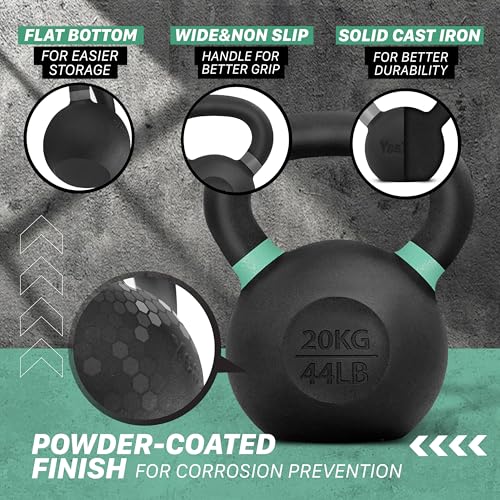 Yes4All Powder Coated Cast Iron Kettlebell, Single Deep Blue, 40 KG / 88 LB - color: Green, style: A. Single