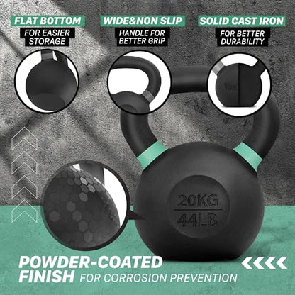 Yes4All Powder Coated Cast Iron Kettlebell, Single Deep Blue, 40 KG / 88 LB - color: Green, style: A. Single