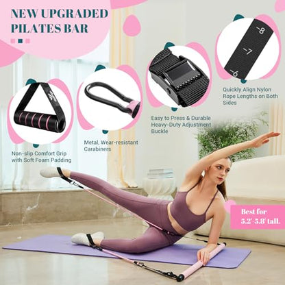 COFOF Pilates Bar Kit with Resistance Bands, Multifunctional Yoga Pilates Bar with Heavy-Duty Metal Adjustment Buckle, Portable Home Gym Pilates Resistance Bar Kit for Women Full Body Workouts