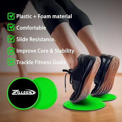 ZILLEEN Exercise Sliders for Working Out Fitness Discs for Pilates Women Men, 2 Pack - color: Green