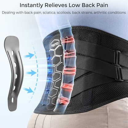 FREETOO Back Brace For Lower Back Pain Relief, Back Support Brace Men Women - size: XX-Large (Waist: 53.9～62.9 Inch)