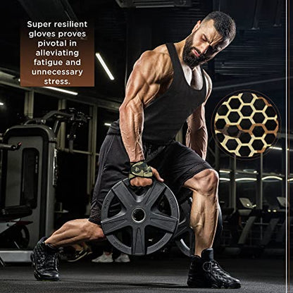 RDX Weight Lifting Gloves Grips, Gym Fitness Workout, Anti Slip Ventilated Open Back Gripper, Strength Training HIIT Exercise Deadlift, Men Women Cycling Rowing Climbing Hanging Pull Ups Gymnastics
